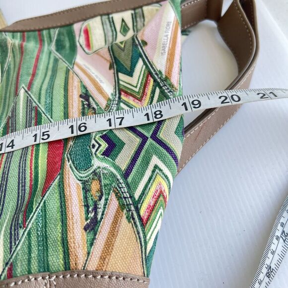 ISABELLA FIORE Large Ikat Print Shoulder Bag and Crossbody Strap Taupe Green - Picture 16 of 16